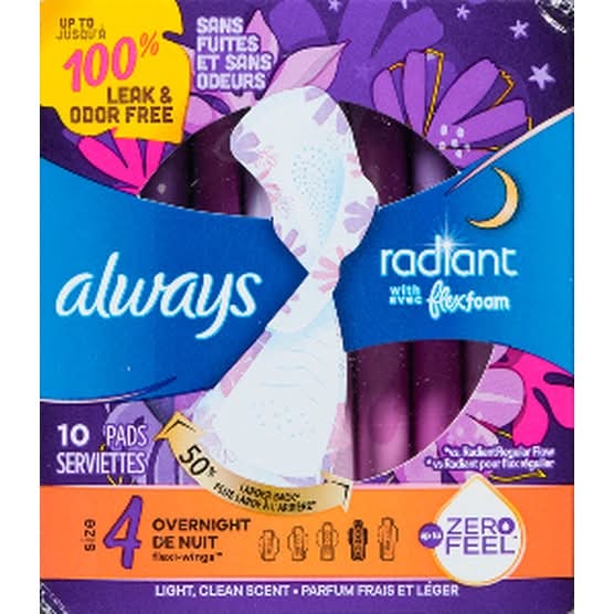 Always Overnight Scented Sanitary Pads With Wings, Size 4 (150 g)