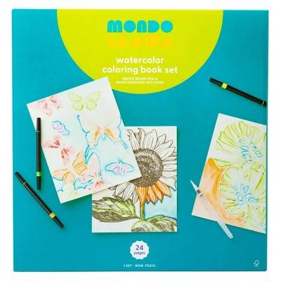 24pg Watercolor Coloring Book Set Floral and Fauna - Mondo Llama™