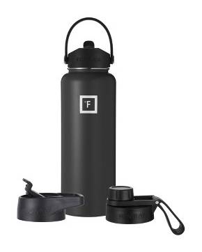 IRON FLASK Wide Mouth 40 oz Water Bottle With Straw Lid, Midnight Black