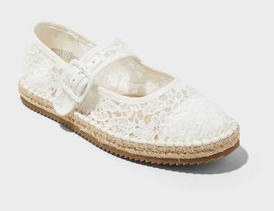 Kids' Madeline Lace Espadrille Mary Jane Flats - art class™ White 3: Adjustable Buckle, Closed Round Toe