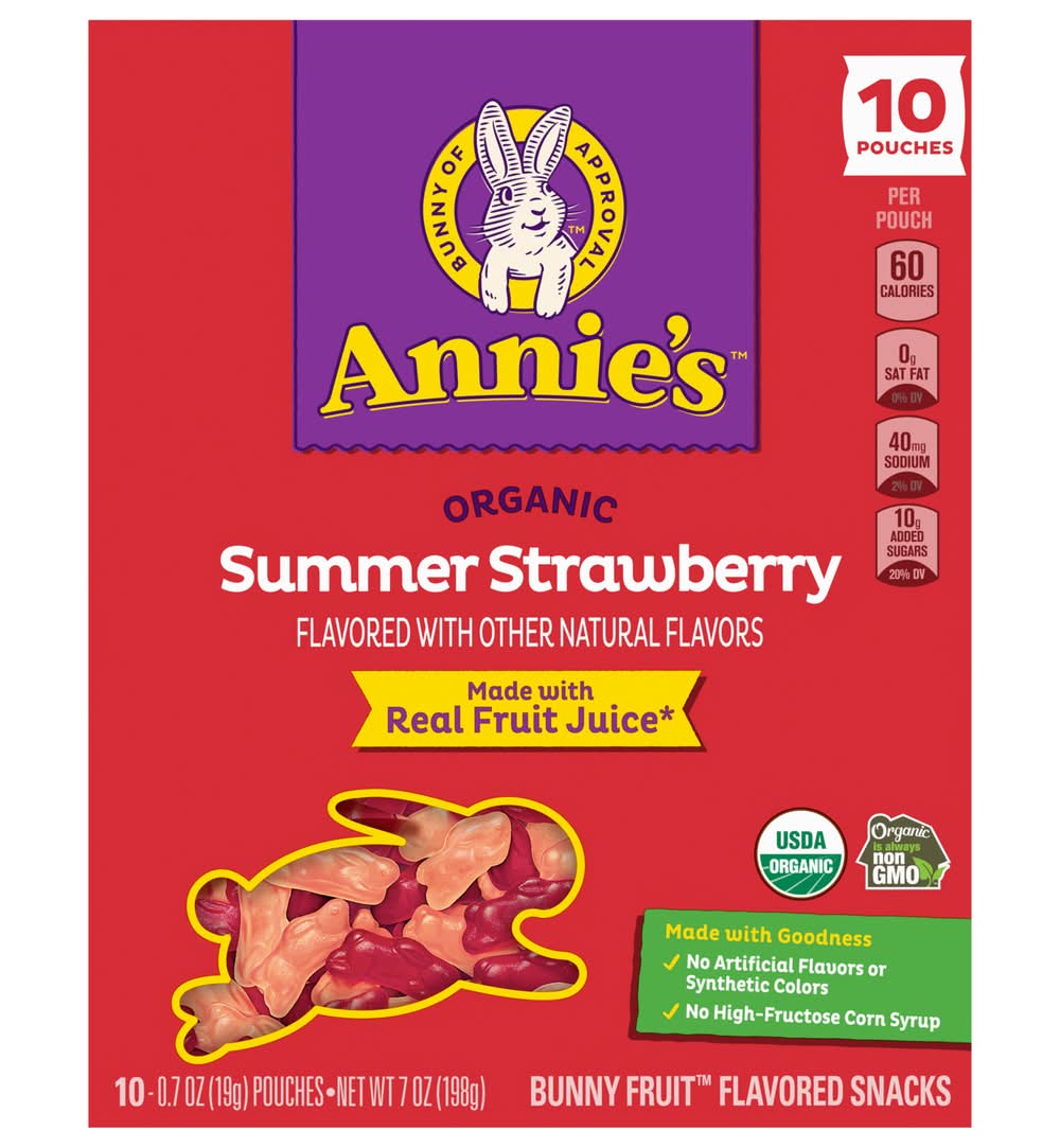 Annie's Organic Summer Bunny Fruit Snacks, Strawberry (0.7 oz, 10 ct)