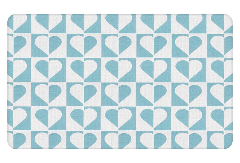 KIRKTON HOUSE 18x30 Valentines Day Comfort Mat - Blue Hearts Checkered