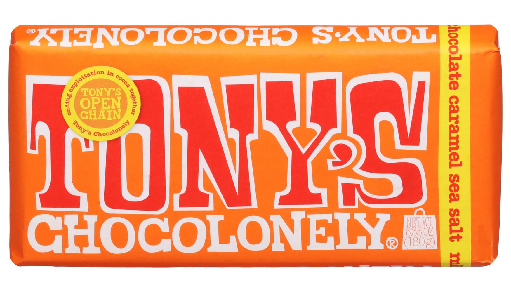 Tony's Chocolonely Belgian Milk Chocolate Bar, Caramel Sea Salt (6.35 oz)