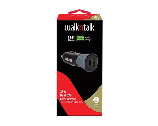 Walk & Talk 36W Dual USC Car Charger