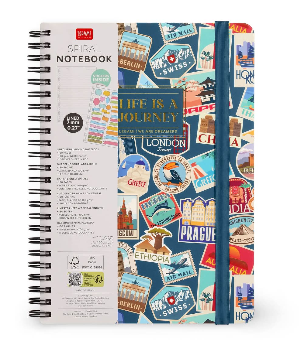 Caderno Espiral - Adesivos De Viagem