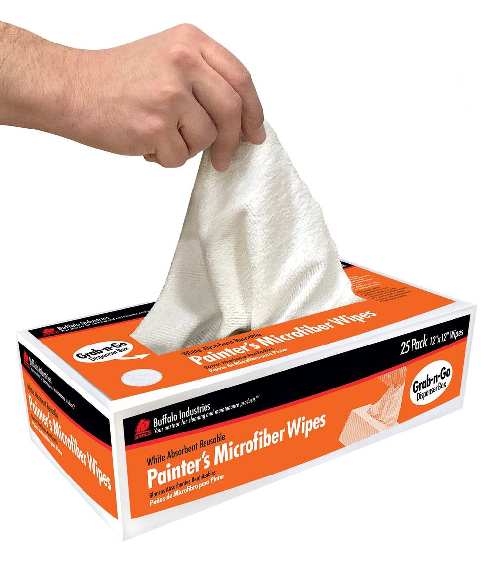 Buffalo Industries 25-Pack Microfiber Cleaning Cloths - Ultra-Absorbent, Lint-Free, 12-in x 12-in Wipes, White | 65103PDQ