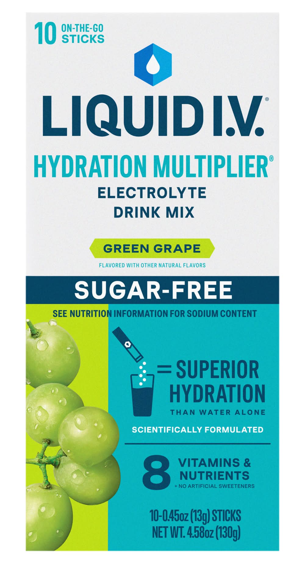 Liquid I.V. Hydration Multiplier Electrolyte Drink Mix, Green Grape (4.6 oz, 10 ct)