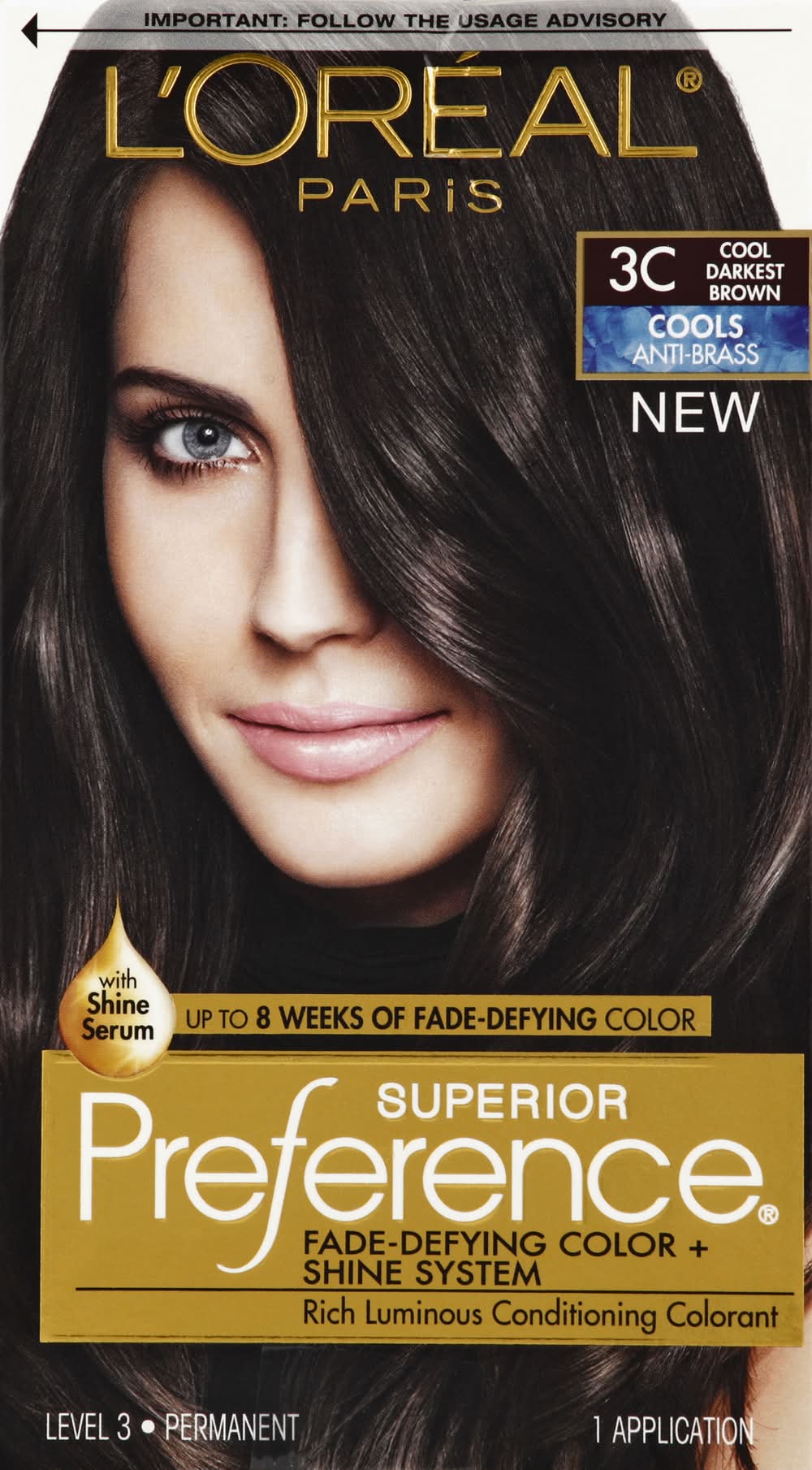 L'Oréal Superior Preference Permanent Hair Color, 3C Cool Darkest Brown (9.6 oz)