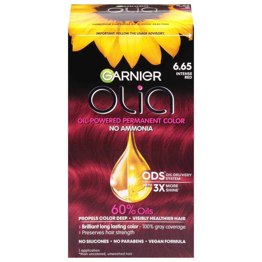 Olia Oil-Powered Ammonia Free Permanent Hair Dye, 6.65 Intense Red