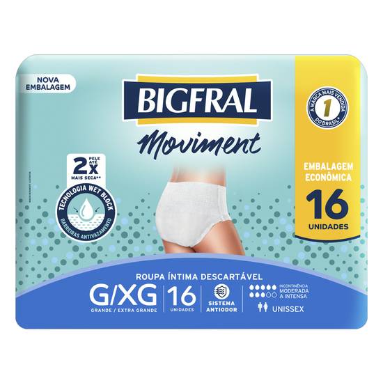 Bigfral roupa íntima descartável moviment g/xg (16 un)