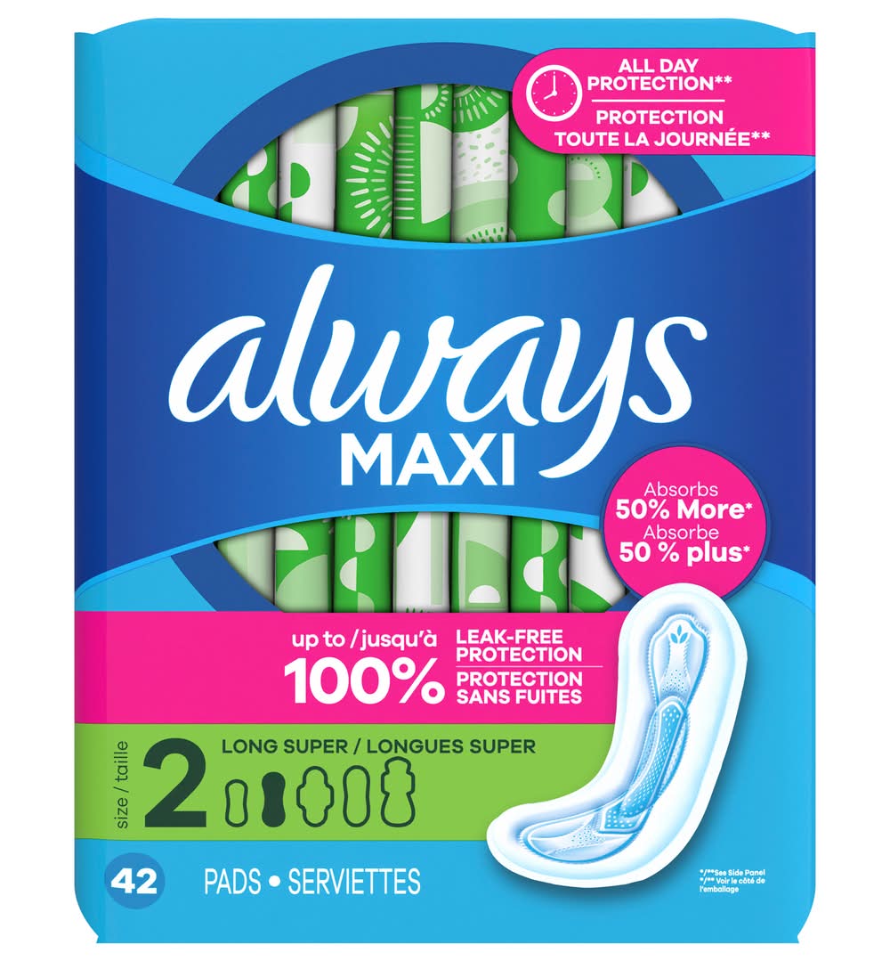 Always Maxi Long Super Pads, Women, 2 (42 ct)