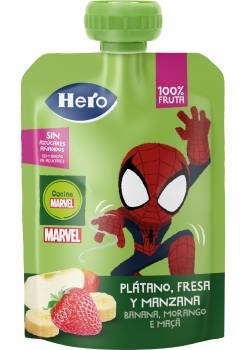 Bolsita de plátano, fresa y manzana Hero Mi Fruta sin gluten 100 g.