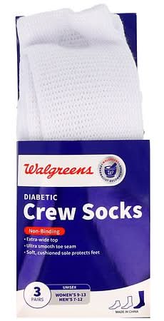 Walgreens Diabetic Crew Socks For Men, White 7-12 (5.92 oz)
