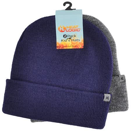 Heat Logic Kid's Knit Hats, OS, Blue-Heather Grey (2 ct)