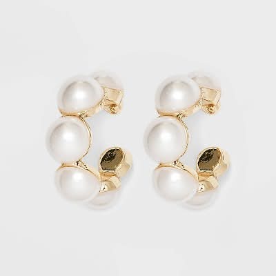 A New Day Mini Pearl Hoop Earrings, 1.1 in, Gold