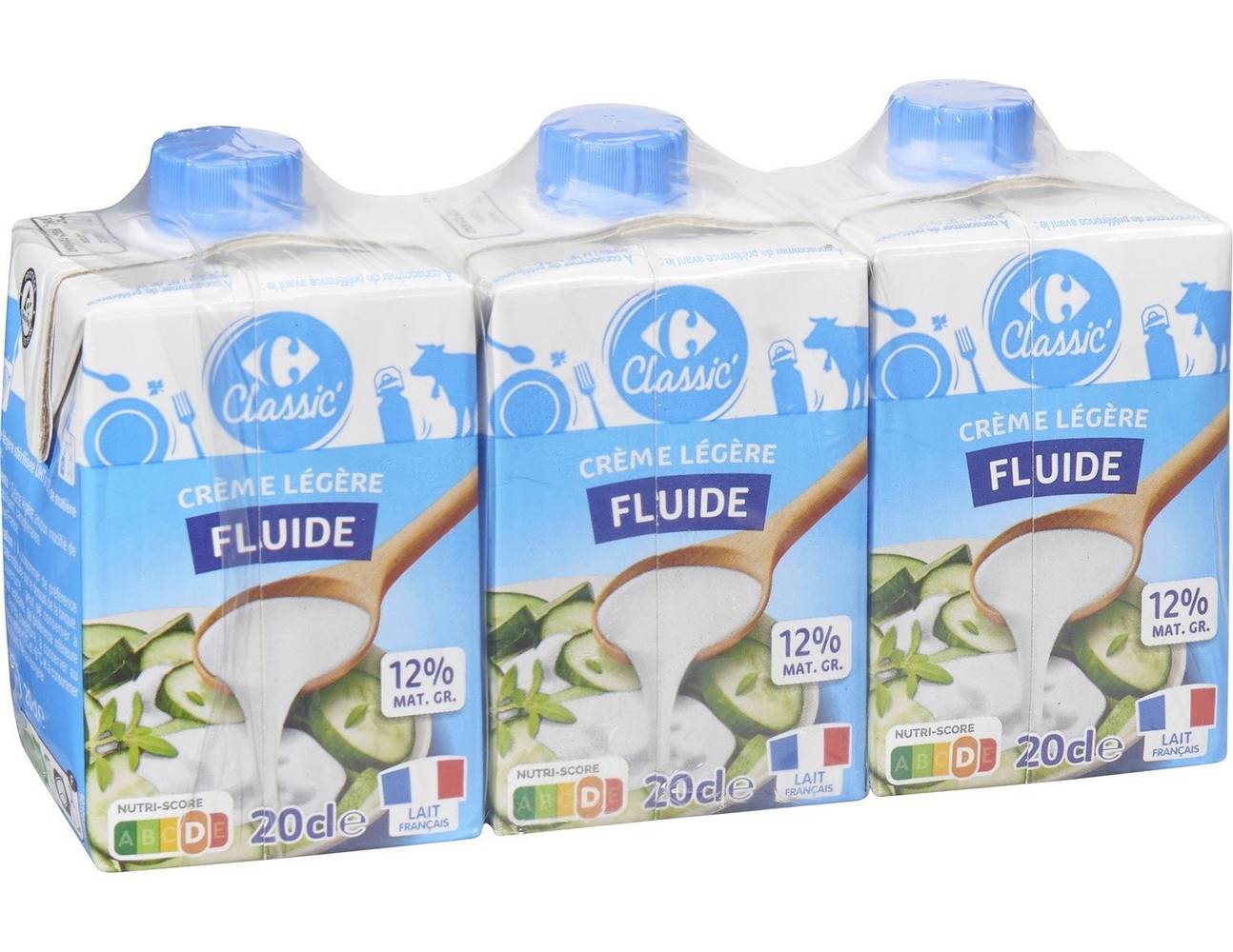 Carrefour Classic' - Crème légère fluide 12% m.g. (3 x 200ml)