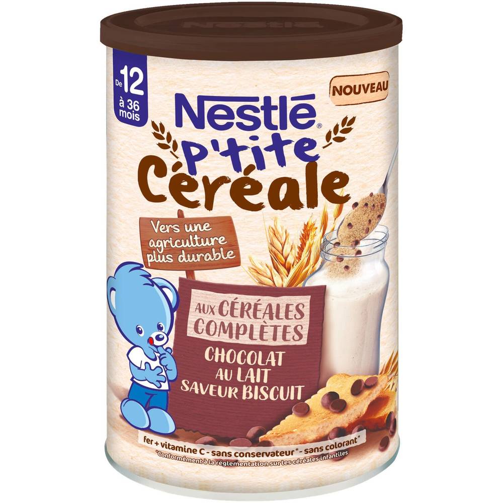 Nestlé - P'tite céréale aux céréales complètes saveur chocolat au lait saveur biscuit dès 12 mois