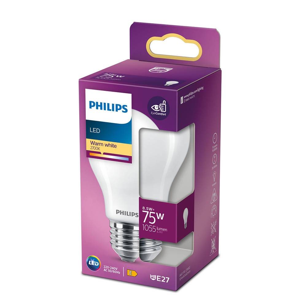 Philips - Ampoule led standard e27 75w blanc chaud dépolie verre