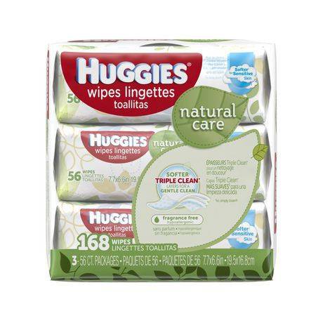 Huggies paquet de lingettes pour peau sensible natural care (168 unités) - natural care baby wipes soft pack (168 units)
