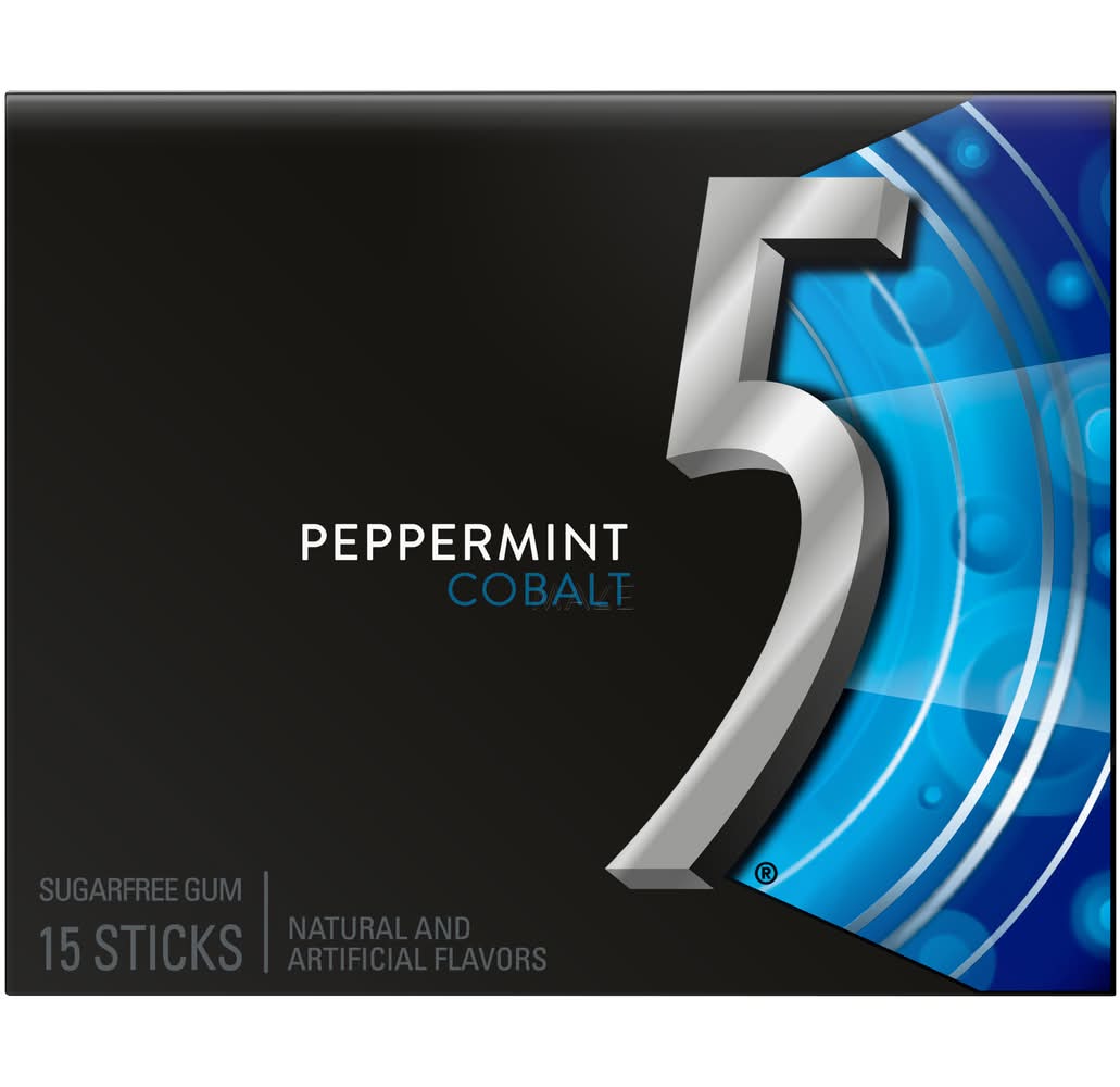 5 Gum Cobalt Sugar Free Chewing Gum Sticks, Peppermint (15 ct)