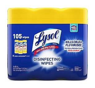 Lysol Disinfecting Wipes, Lemon and Lime Blossom, 35 Wipes/Canister, 3 Canisters/Pack (1920082159)