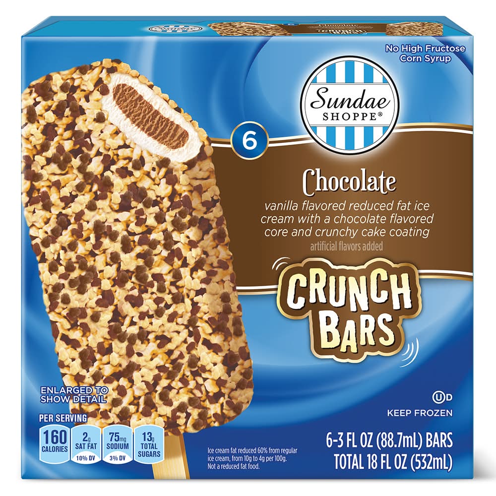 Sundae Shoppe Crunch Bars Ice Cream, Chocolate Vanilla (6 x 3 fl oz)