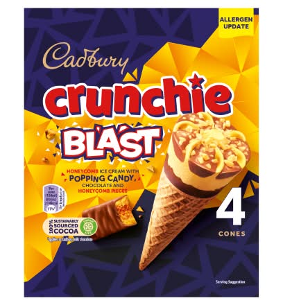 Cadbury Crunchie Blast, Ice Cream Cones (4 x 100ml)