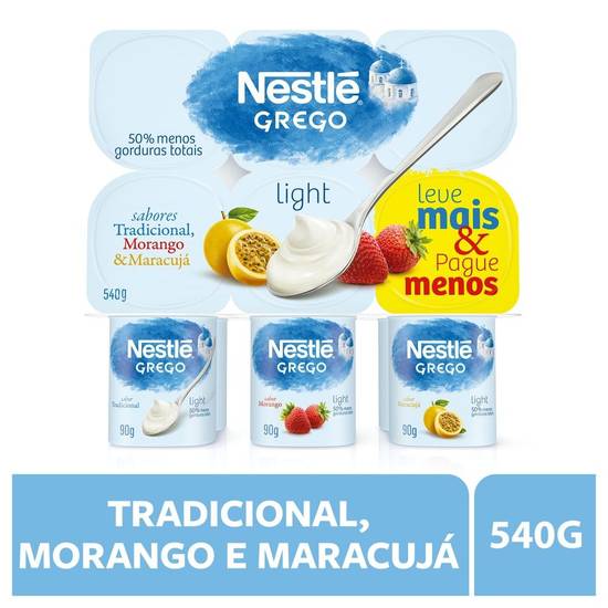 Nestlé iogurte grego light tradicional, morango e maracujá (6 un, 90 g)