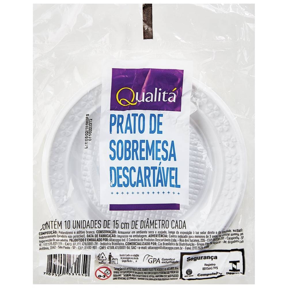 Qualitá · Prato de sobremesa descartável - Branco (10 un)