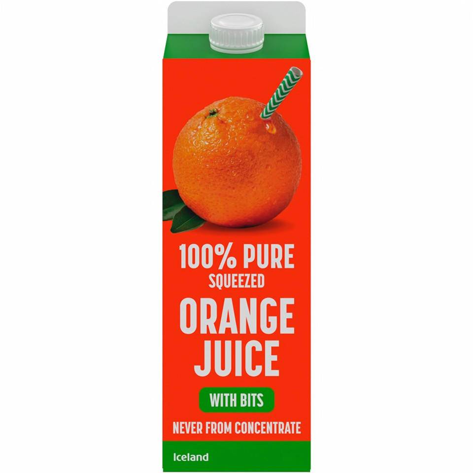 Iceland 100% Pure Squeezed Orange Juice With Bits Never from Concentrate 1l