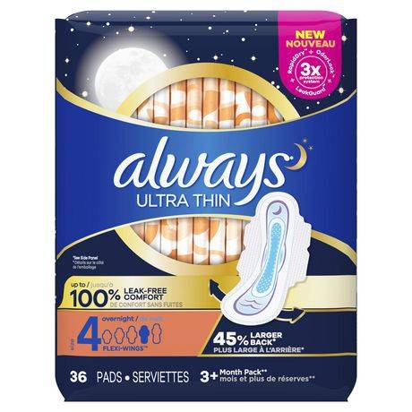 Always Ultra Thin Overnight Unscented Pads With Wings Size 4 (36 units)