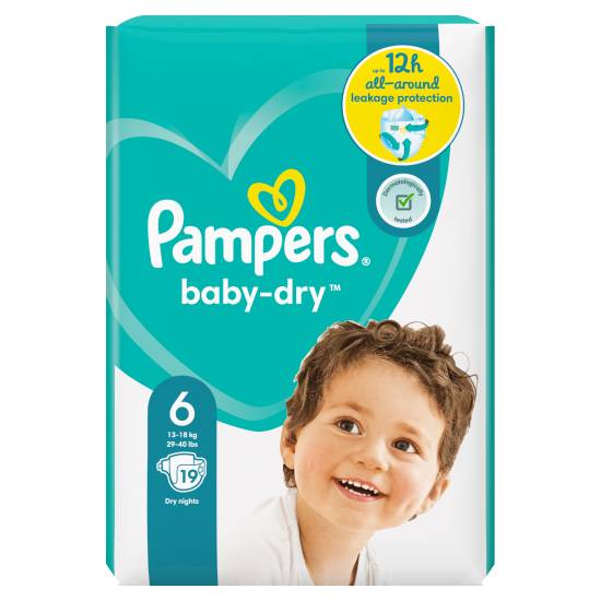 Pampers Baby-Dry Size 6, 19 Nappies, 13kg-18kg, Carry pack