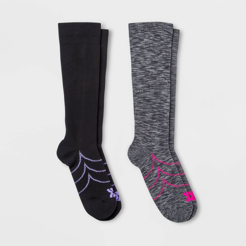 All In Motion Compression Knee High Athletic Socks, 4-10, Gray-Black (2 ct)