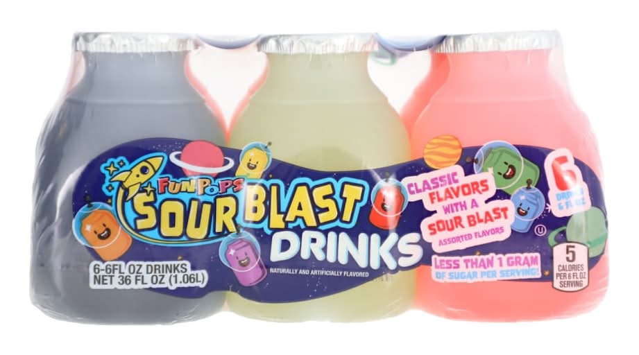 Fun Pops Sour Blast Drinks, Assorted (6 x 6 fl oz)