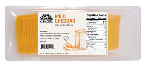 Alp and Dell Mild Cheddar Sliced Cheese (2.5 lbs)