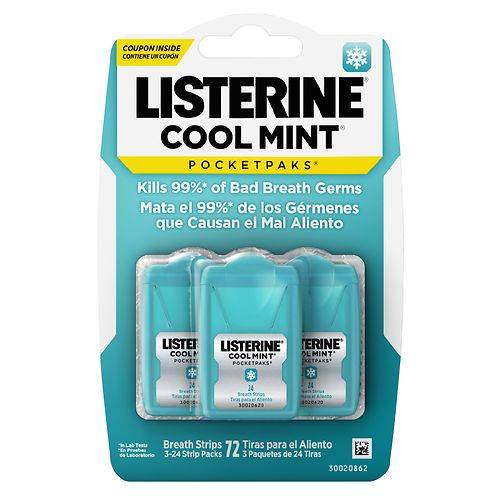 Listerine Pocketpaks Fresh Breath Strips Cool Mint - 24.0 ea x 3 pack