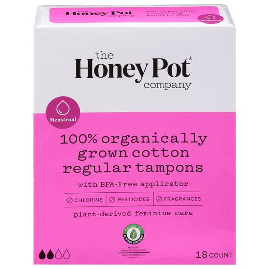 The Honey Pot Menstrual 100% Organic Regular Tampons (18 ct)