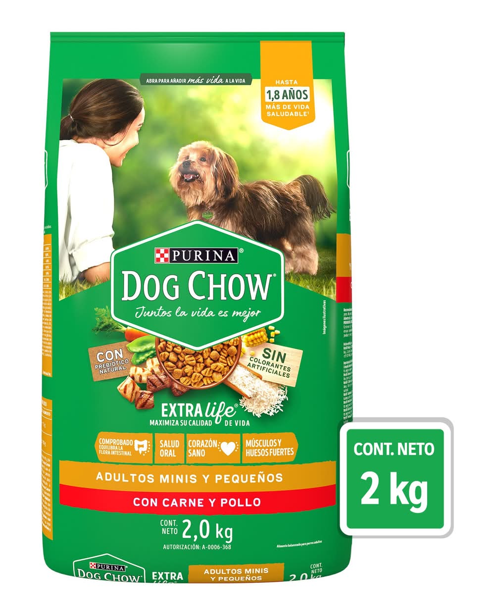 Purina Dog Chow · Extra life alimento seco para perros, pollo-carne, Adulto-Raza pequeña (2 kg)