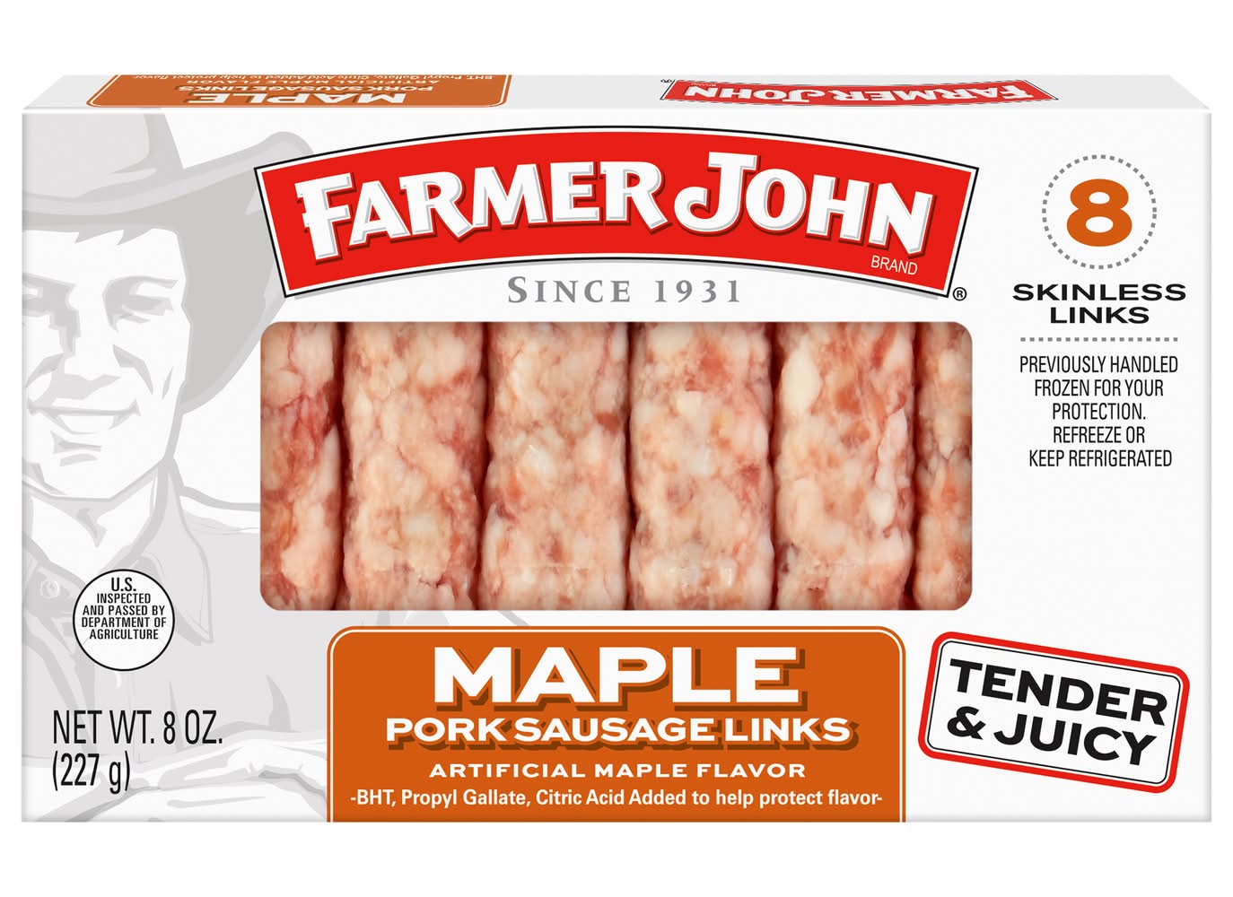 Farmer John Skinless Pork Sausage Breakfast Links, Maple (8 oz, 8 ct)