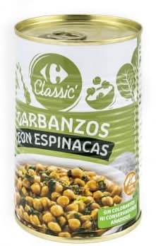 Garbanzos con espinacas Classic Carrefour sin gluten 430 g.