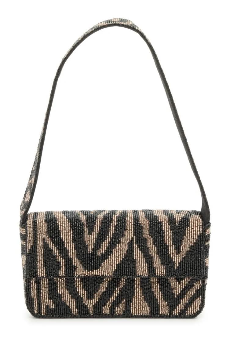 Kelly & Katie Zebra Beaded Shoulder Bag (Bronze/Black Zebra Print One Size)