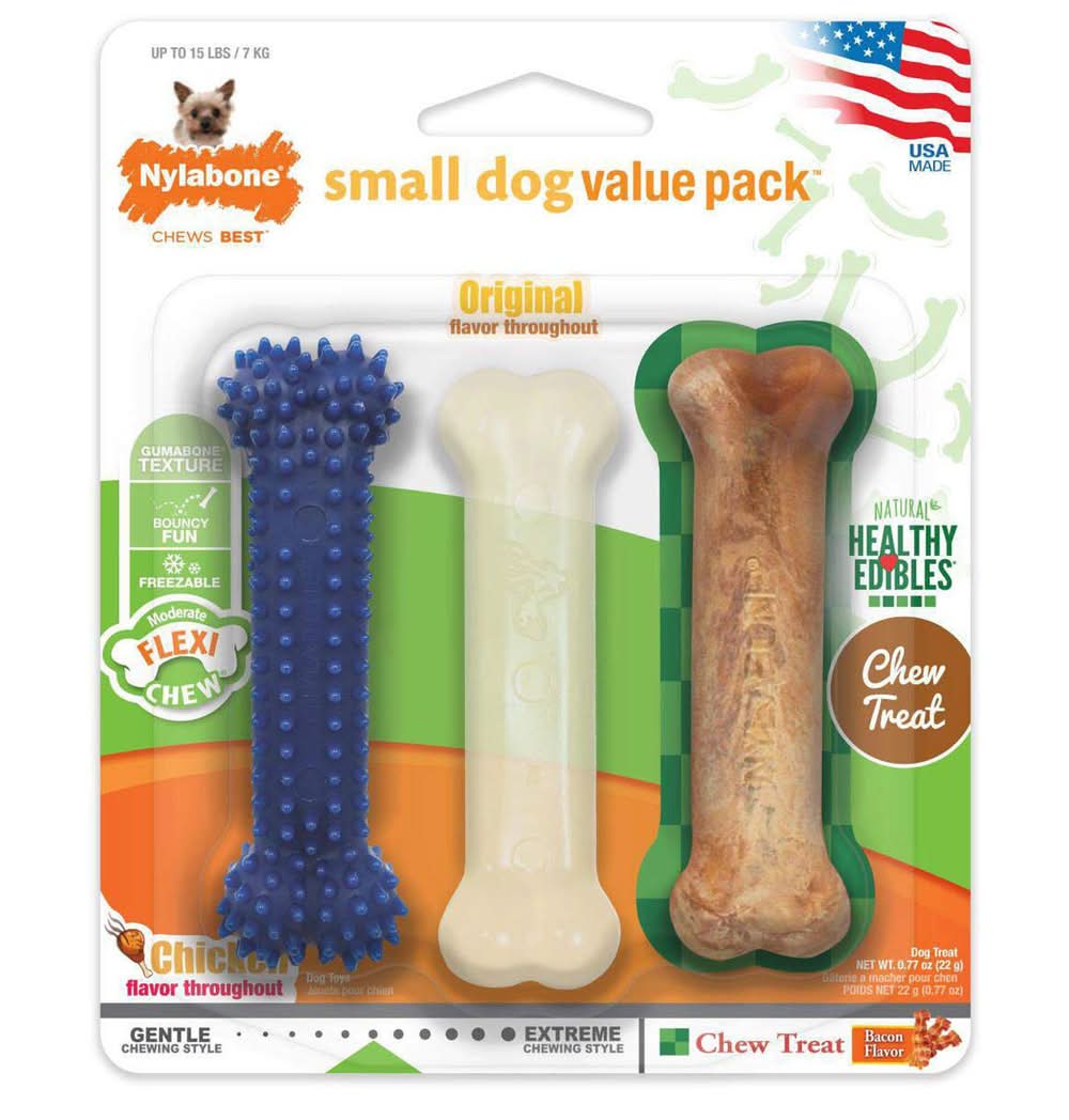 Nylabone Flexi Chew Small Dog Value Pack Dog Toys, 3 pack
