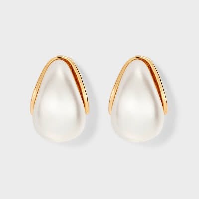 A New Day Pearl J Hoop Earrings, White-Gold