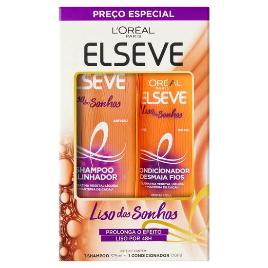 L'oréal paris kit liso dos sonhos elseve shampoo 375 ml + condicionador 170 ml (2 itens)