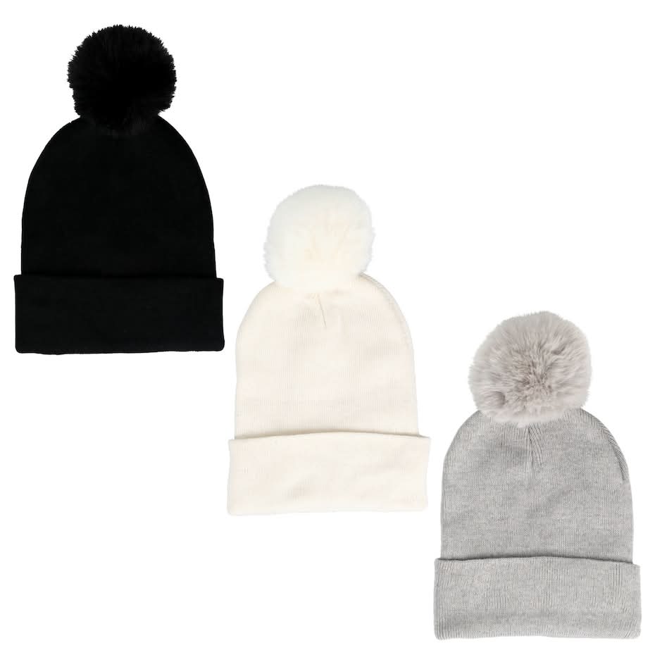 Knit Hat With Pom, Women, Assorted