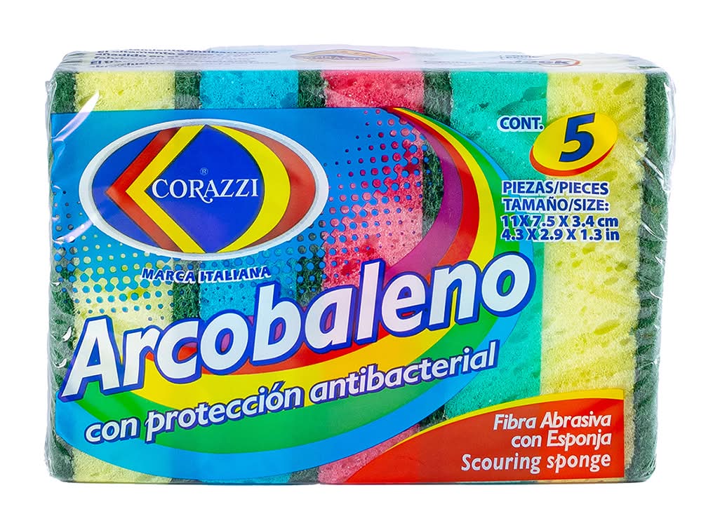 Corazzi · Arcobaleno fibra abrasiva con esponja, 11x7.5x3.5 cm (5 un)