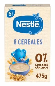 Papilla infantil desde 6 meses 8 cereales Nestlé sin azúcar añadido 475 g.