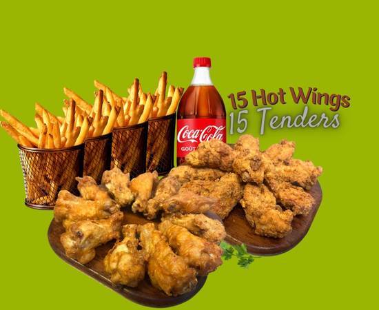 🏀 Menu Equipe Mix (15 hot wings • 15 tenders)🔥🐔👨‍👩‍👧‍👧