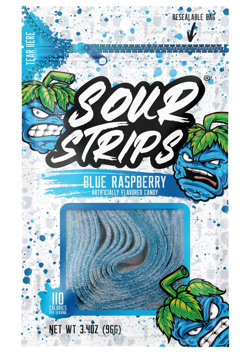 Sour Strips Sour Belts Candy, Blue Raspberry (3.4 oz)