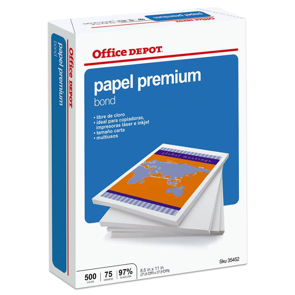 Office depot papel bond premium (carta/blanco) (500 un)